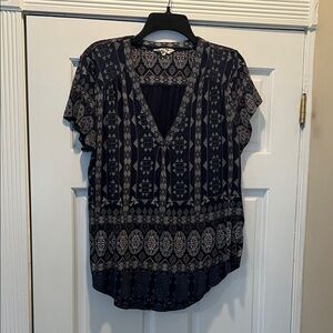 Lucky Brand Geometric Navy Blouse